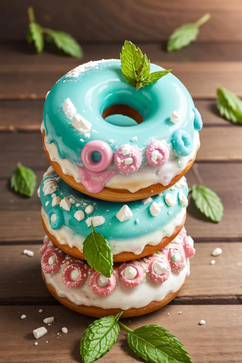 382411-3160118559-masterpiece, high quality, best quality,blue bubble gum donuts on wooden table strawberry mint leaf, HDR,foodphoto, _lora_foodph.png